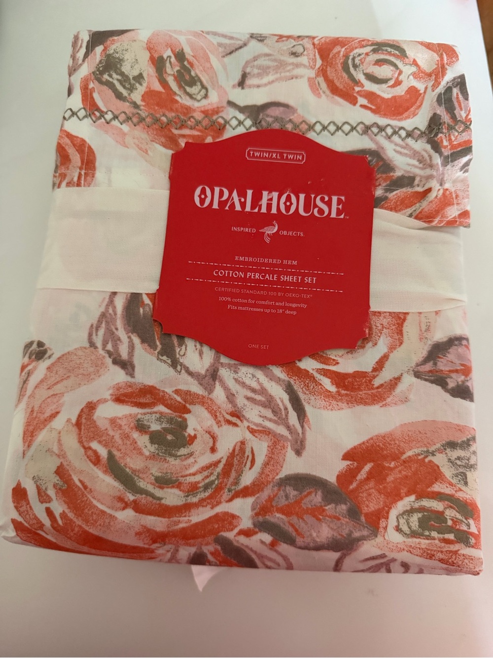 Opalhouse Target Peach and White Floral Cotton Percale Sheet Set twin xl